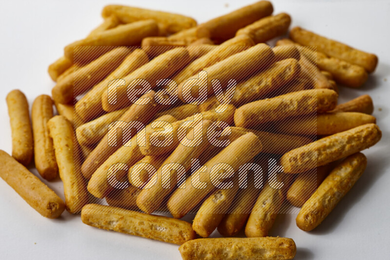 Assorted snacks on white background