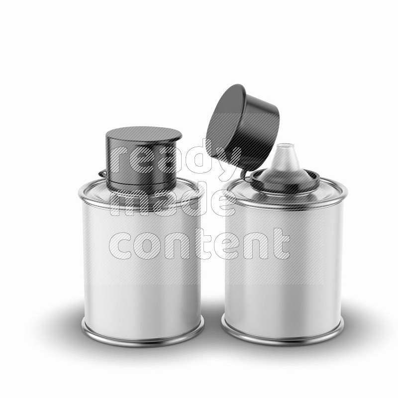 Metal tin bottle mockup with label and black cap isolated on white background 3d rendering