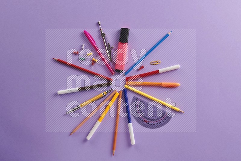 school supplies on purple background (Back to school)