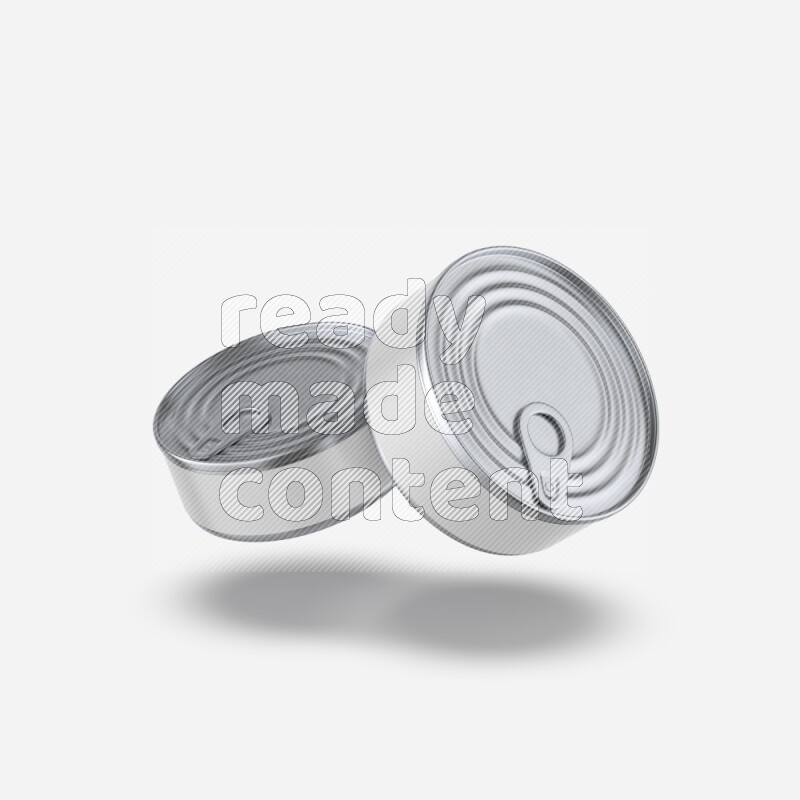 Glossy metallic tin can mockup with pull tab and label isolated on white background 3d rendering