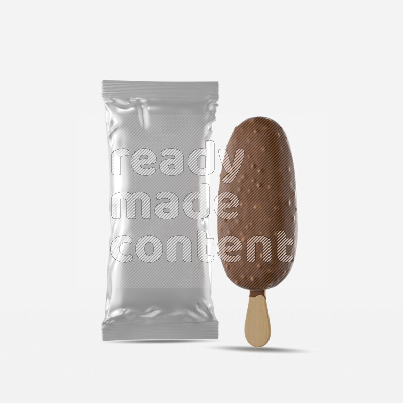Chocolate ice cream stick mockup isolated on white background 3d rendering