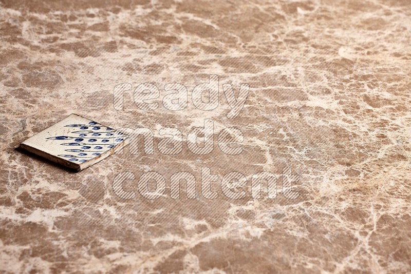 Pottery Coaster Tile on Beige Marble Flooring, 45 degrees