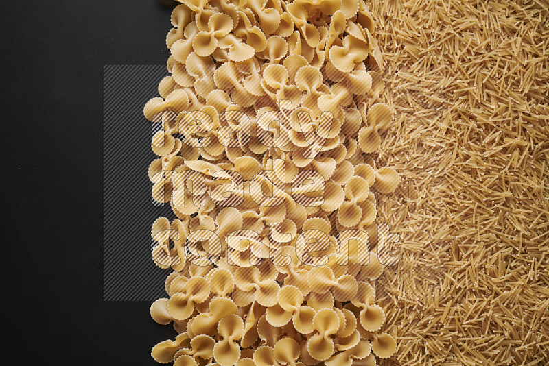 Different pasta types on black background