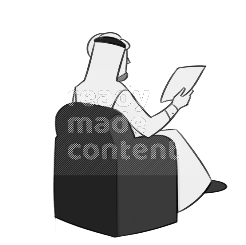 Saudi man  handing a paper setting on an armchair different angles eye leve