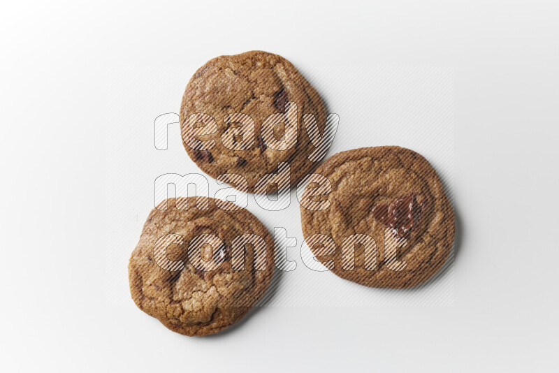 Chocolate chips cookies on a white background