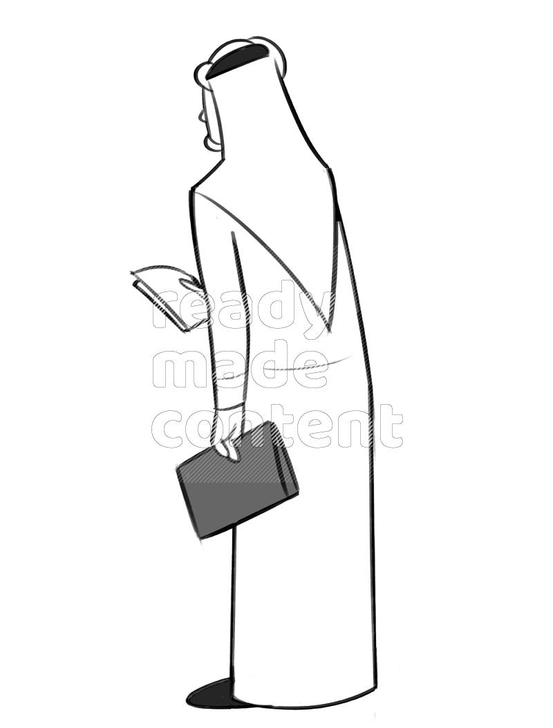 Saudi man handing a file standing different angles eye level