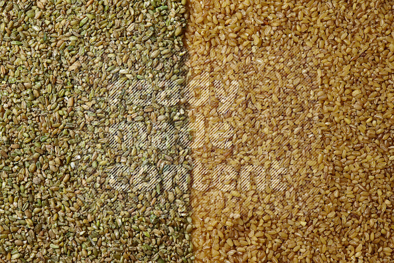 Coarse bulgur with freekeh on white background