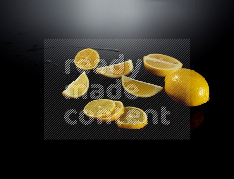 Lemon arrangement on black background