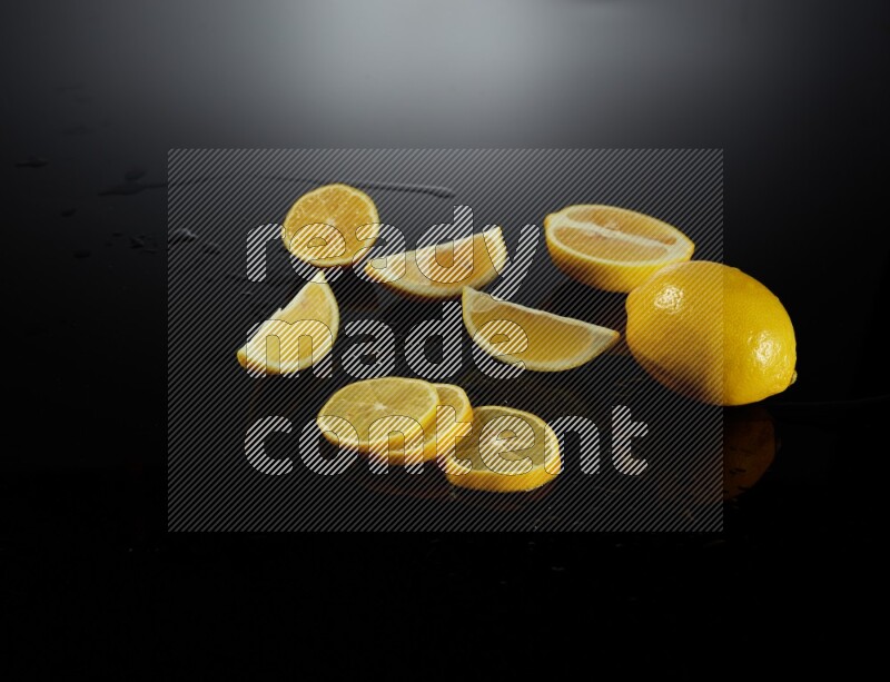 Lemon arrangement on black background