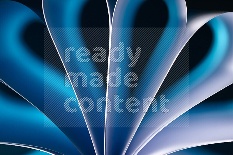 An abstract art piece displaying smooth curves in white and blue gradients created by colored light