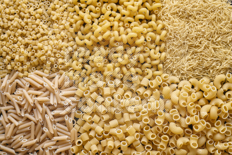 6 types of pasta filling the frame