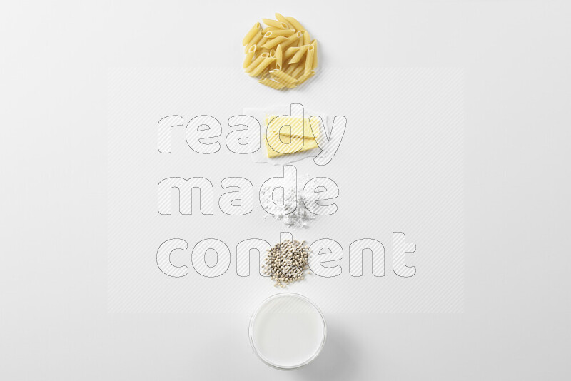 White sauce pasta recipes ingredients on white background