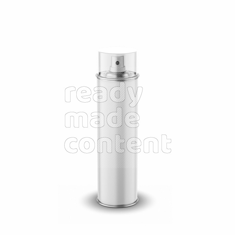 Metal spray bottle mockup with transparent cap and label isolated on white background 3d rendering