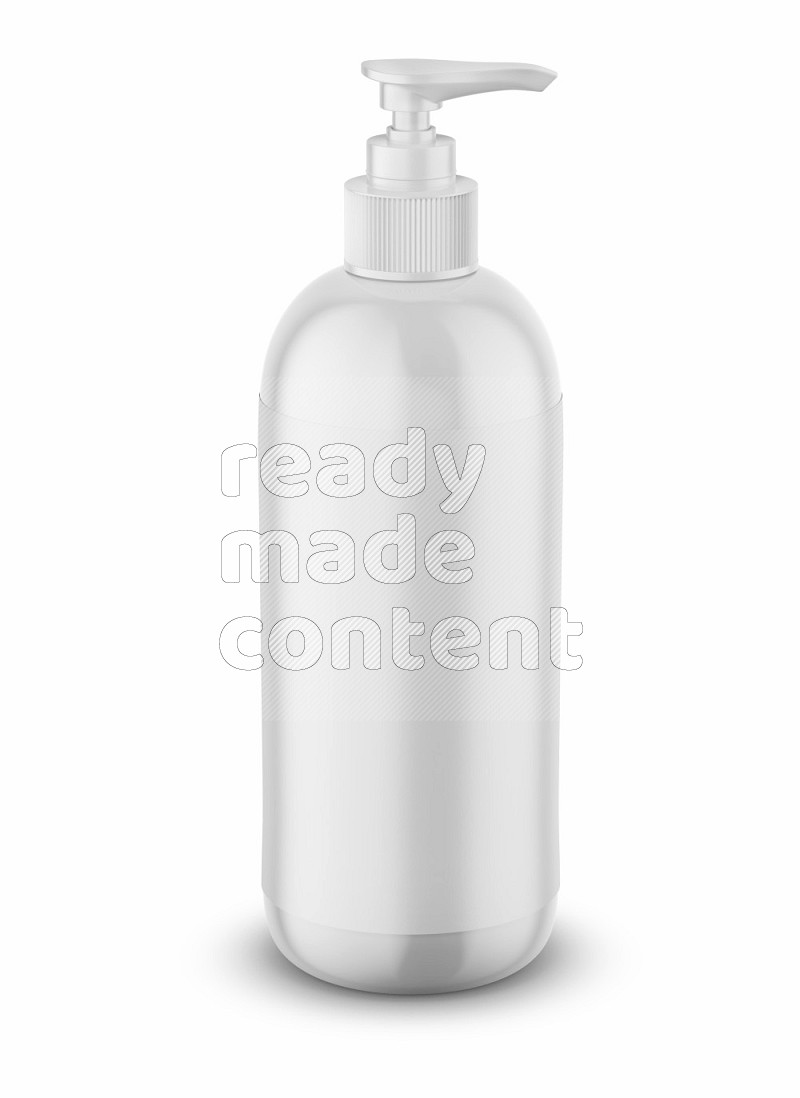 Plastic glossy cosmetic bottle with pump and label mockup isolated on white background 3d rendering