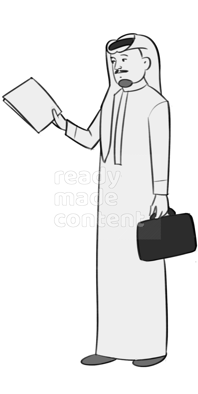 Saudi man holding a file holding a briefcase standing different angles eye level