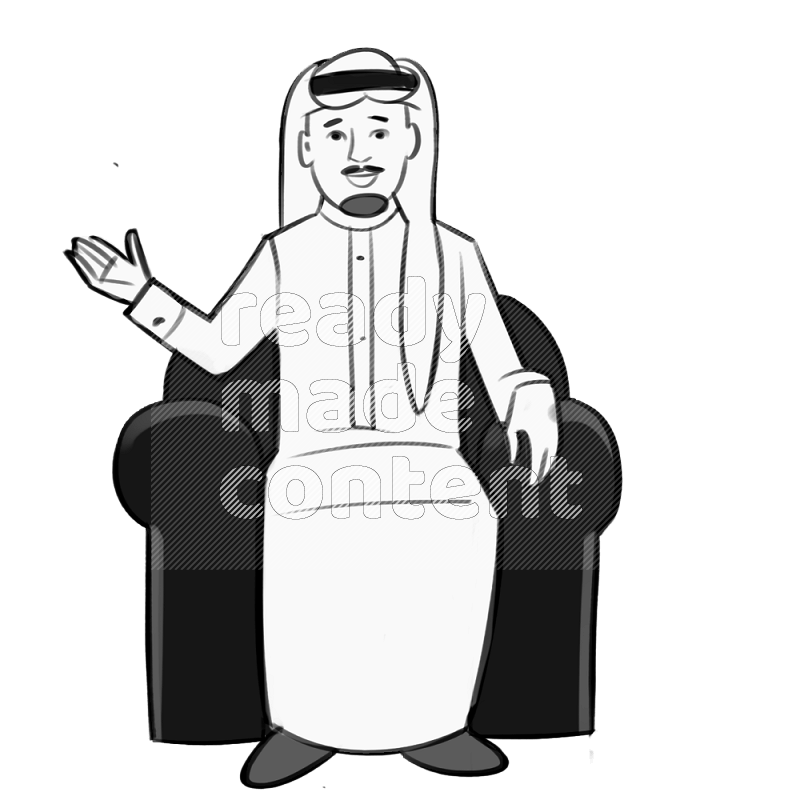 Saudi man handing a paper setting on an armchair different angles eye level