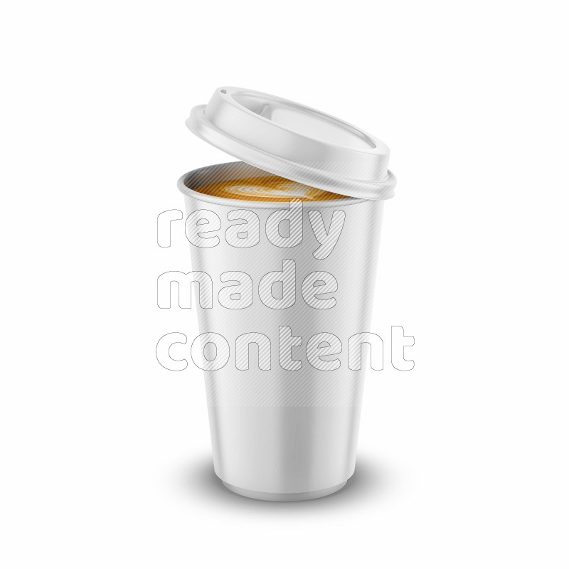 Paper hot cup mockup with cap isolated on white background 3d rendering