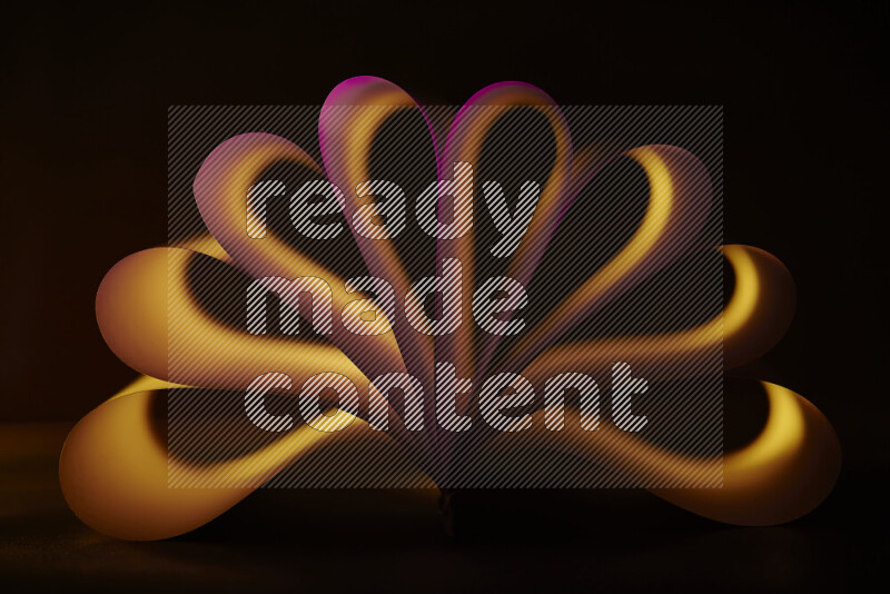 فن تجريدي يعرض منحنيات وتدرجات اللون الأصفر والوردي مكونه بضوء ملون