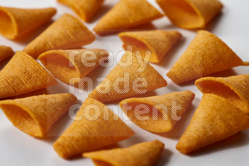 Assorted snacks on white background
