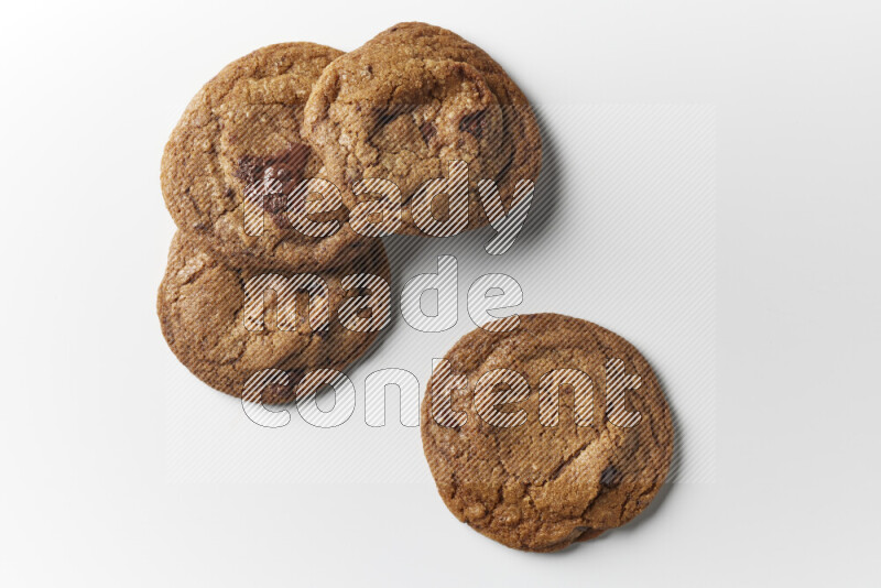 Chocolate chips cookies on a white background