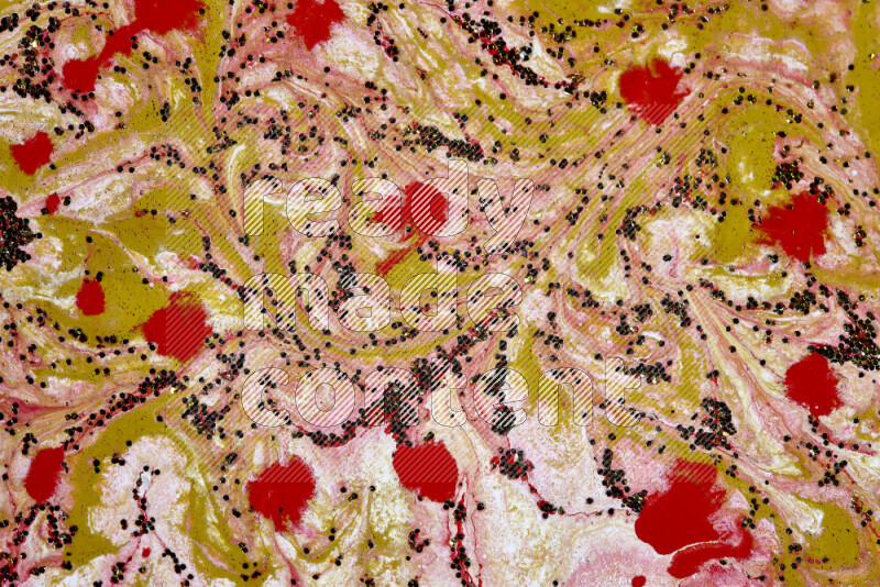 خلفية ملونة مع مزيج من ألوان الطلاء الأحمر والأبيض والذهبي مع بريق ذهبي متناثر