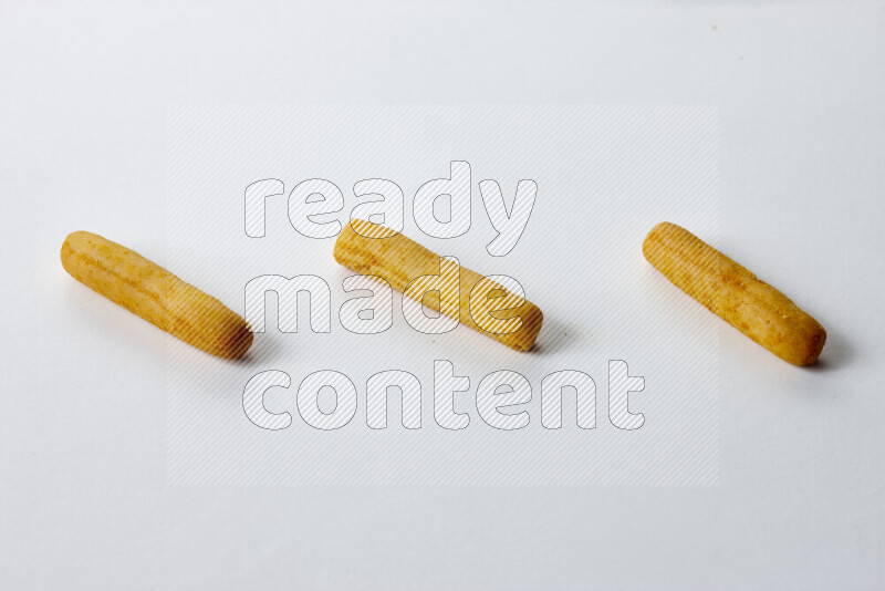 Assorted snacks on white background