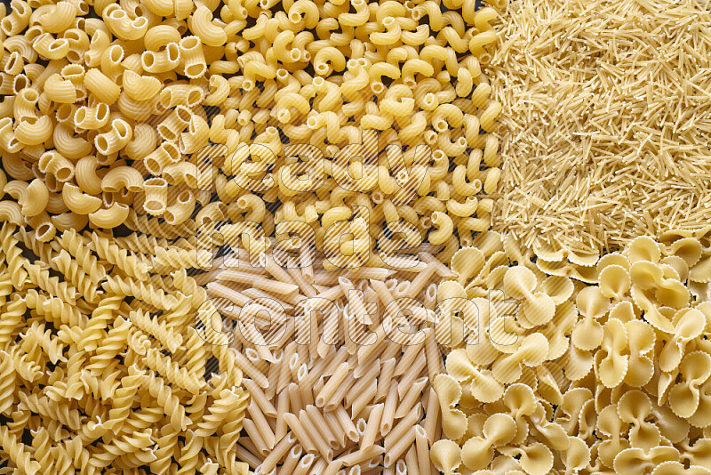 6 types of pasta filling the frame