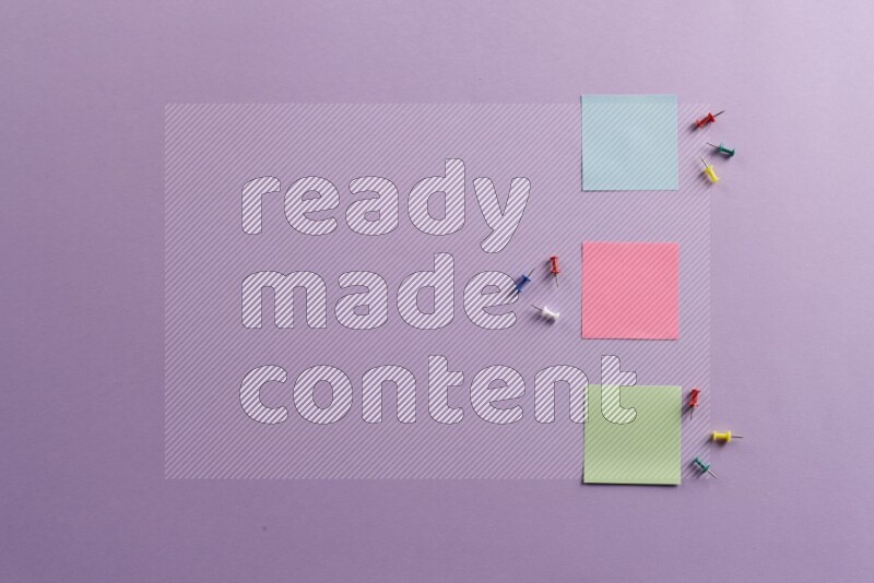 Multicolored sticky notes with school supplies on purple background