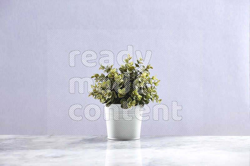 Artificial Plant in White pot on Light Grey Marble Flooring 15 degree angle