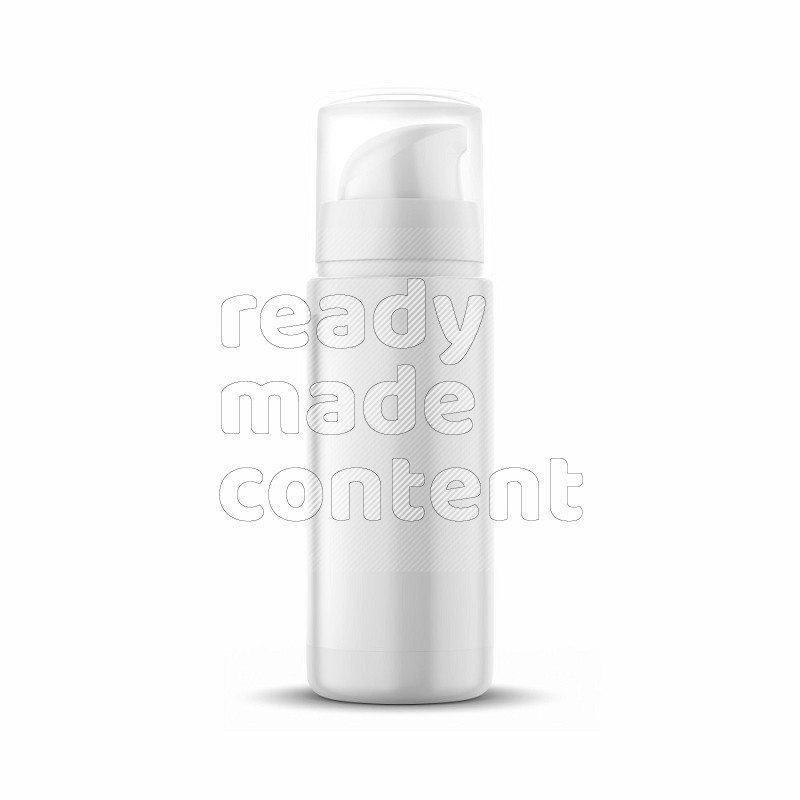 Plastic airless pump bottle mockup with label and transparent cap isolated on white background 3d rendering