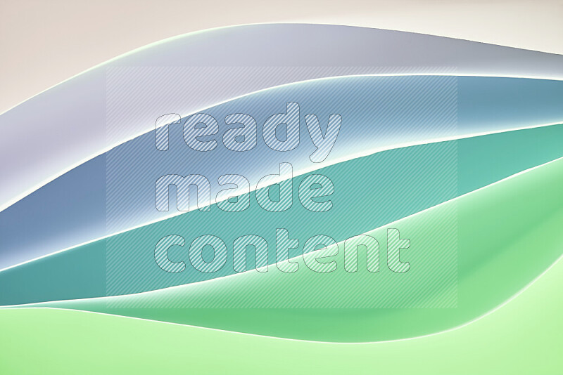 This image showcases an abstract paper art composition with paper curves in green and different warm gradients created by colored light