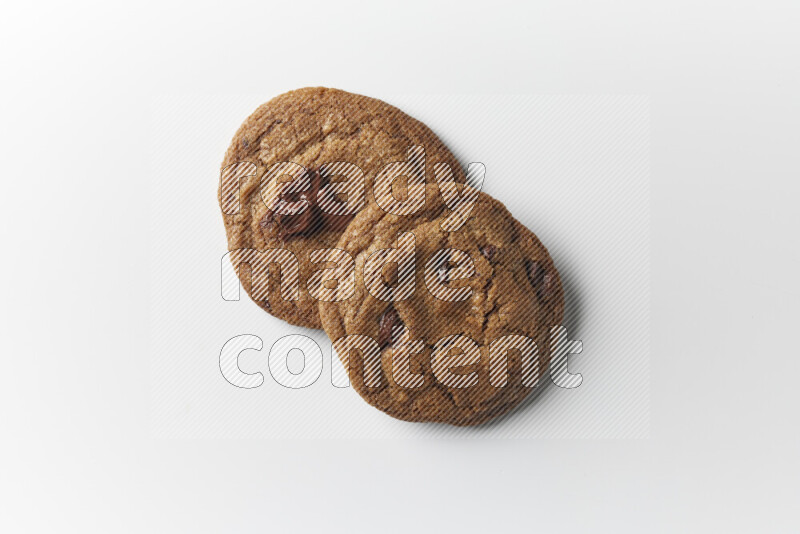 Chocolate chips cookies on a white background