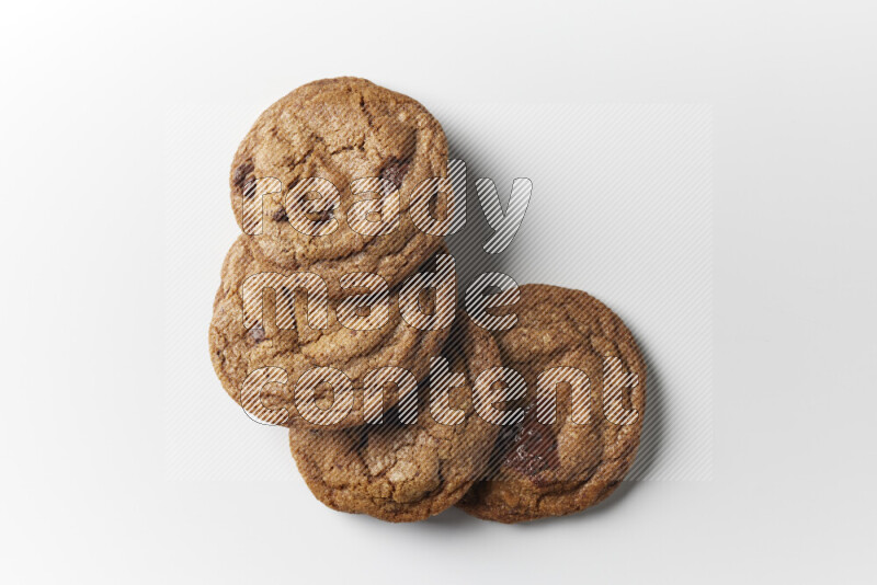 Chocolate chips cookies on a white background