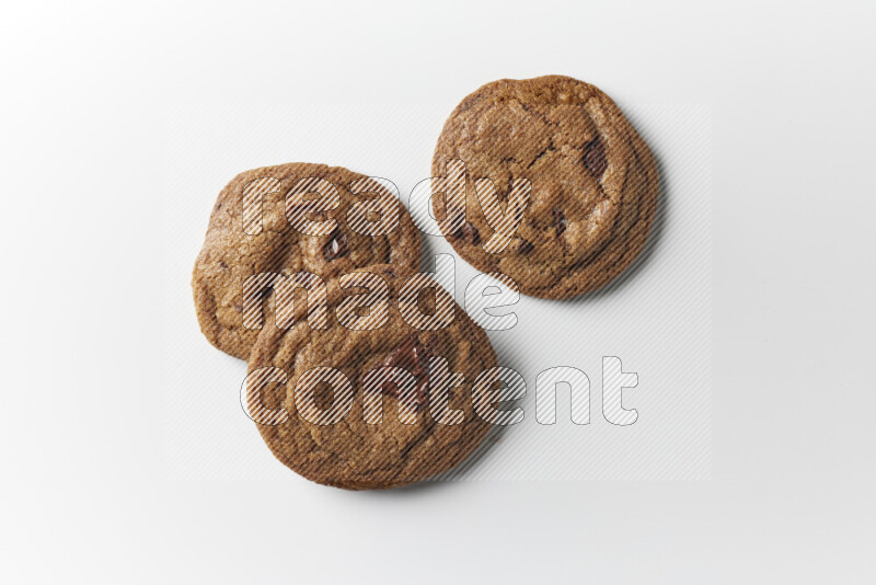 Chocolate chips cookies on a white background