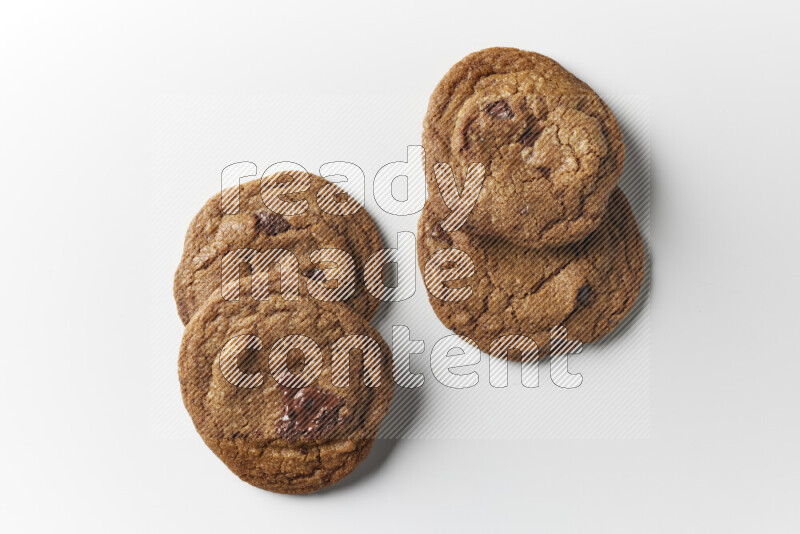 Chocolate chips cookies on a white background