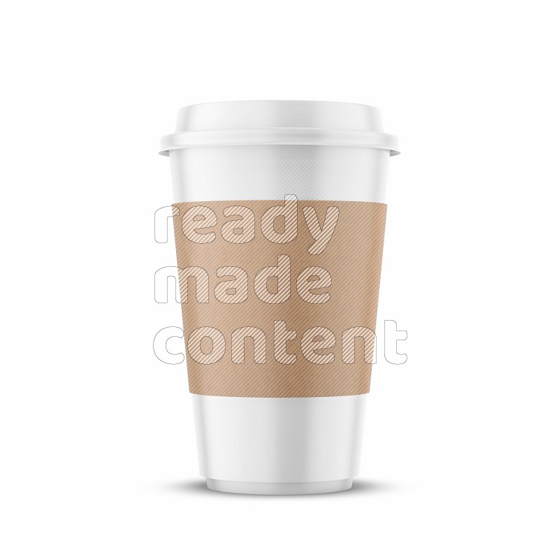 Paper hot cup mockup with holder and cap isolated on white background 3d rendering