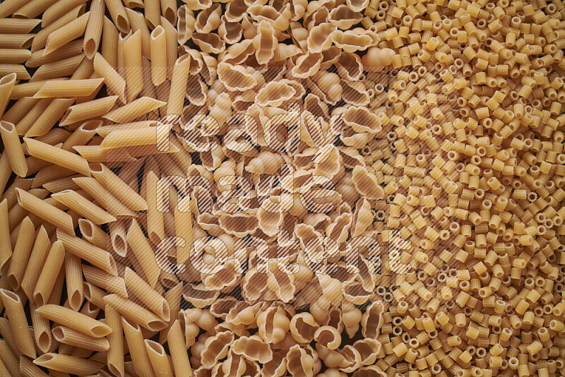 3 types of pasta filling the frame