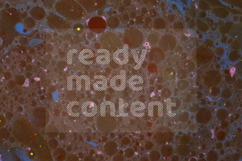 The image depicts a marbling effect with swirling patterns of pink, blue and brown