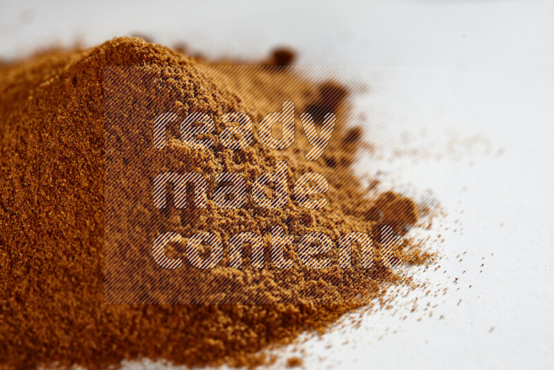 A bunch of ground paprika powder on white background