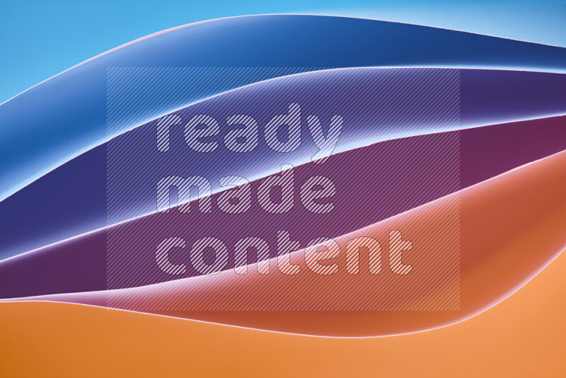 هذه الصورة تعرض تكوين فن الورق التجريدي مع منحنيات ورقية بتدرجات باردة ودافئة مختلفة مكونه بواسطة الضوء الملون