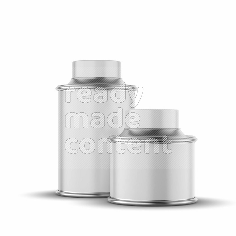 Metal tin bottle mockup with label and cap isolated on white background 3d rendering
