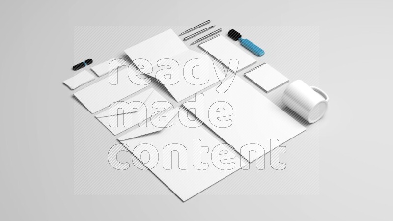 Corporate Stationery Elements, Blank White Textured Brand ID, On White Background