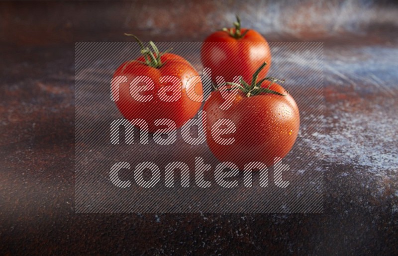 45 degree roma tomato on a textured reddish rustic metal background