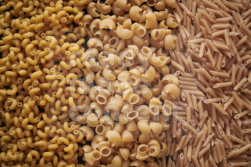 3 types of pasta filling the frame