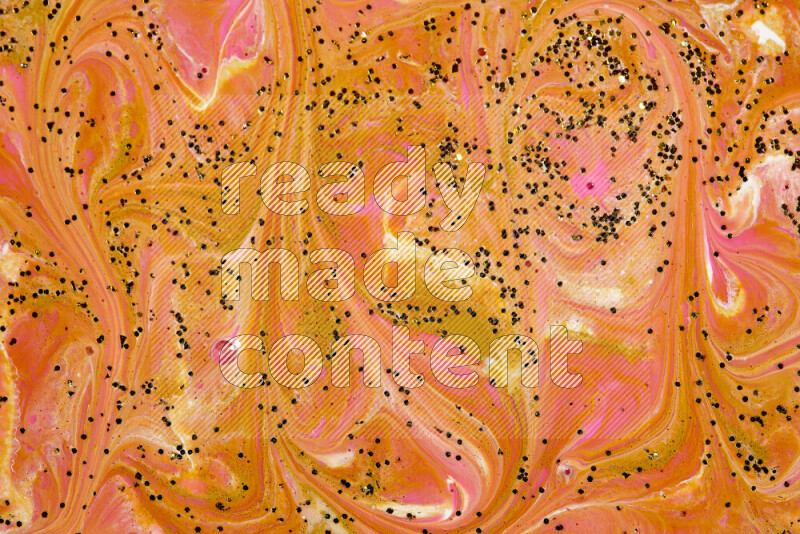 Abstract colorful background with mixed of pink, white and gold paint colors with scattered gold glitter