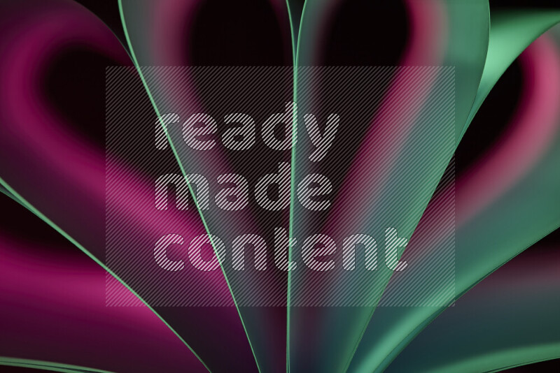 An abstract art piece displaying smooth curves in pink and green gradients created by colored light