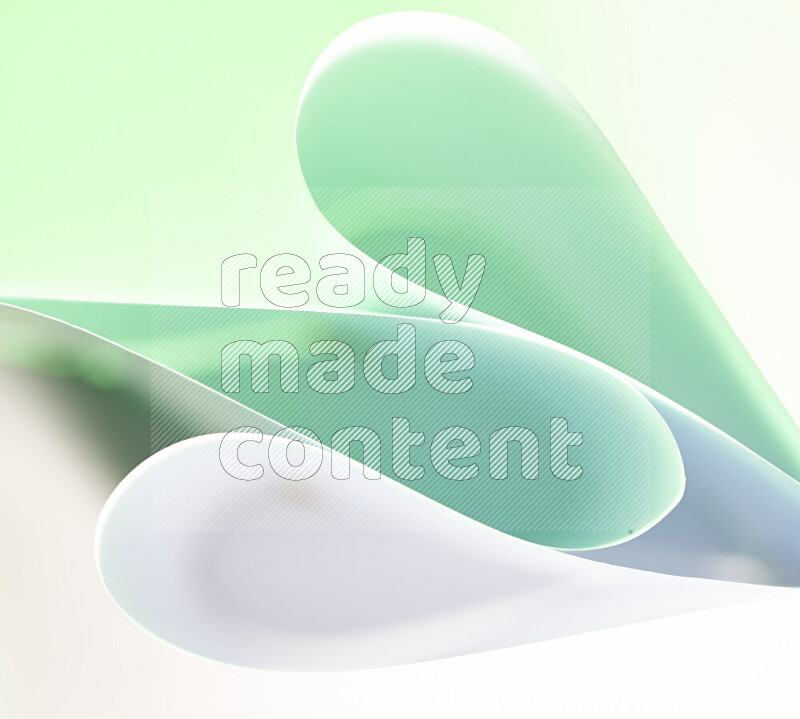 An abstract art of paper folded into smooth curves in white and green gradients