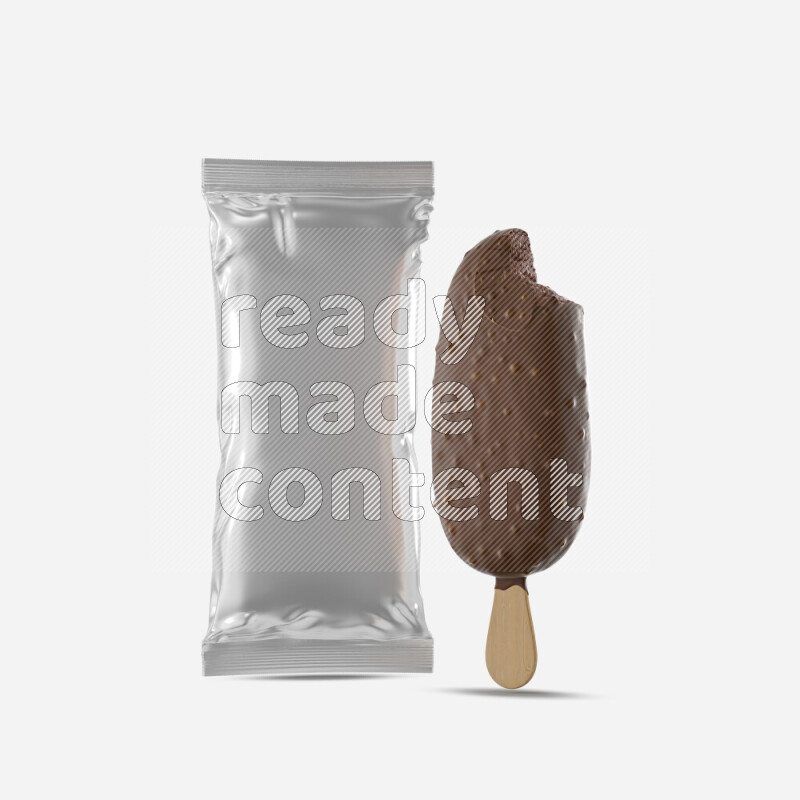 Chocolate ice cream stick mockup isolated on white background 3d rendering