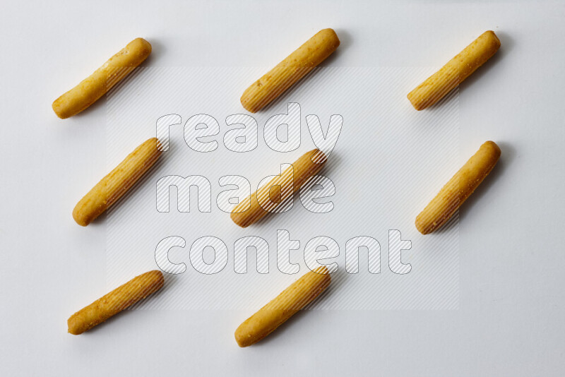Assorted snacks on white background