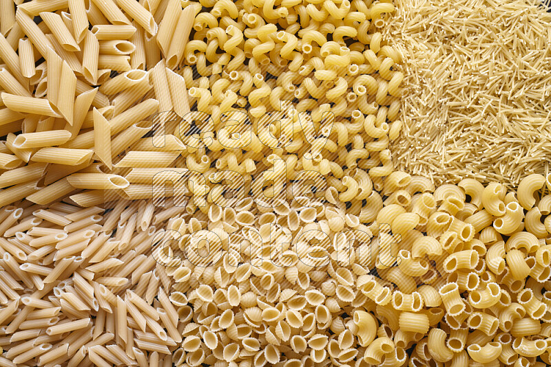 6 types of pasta filling the frame